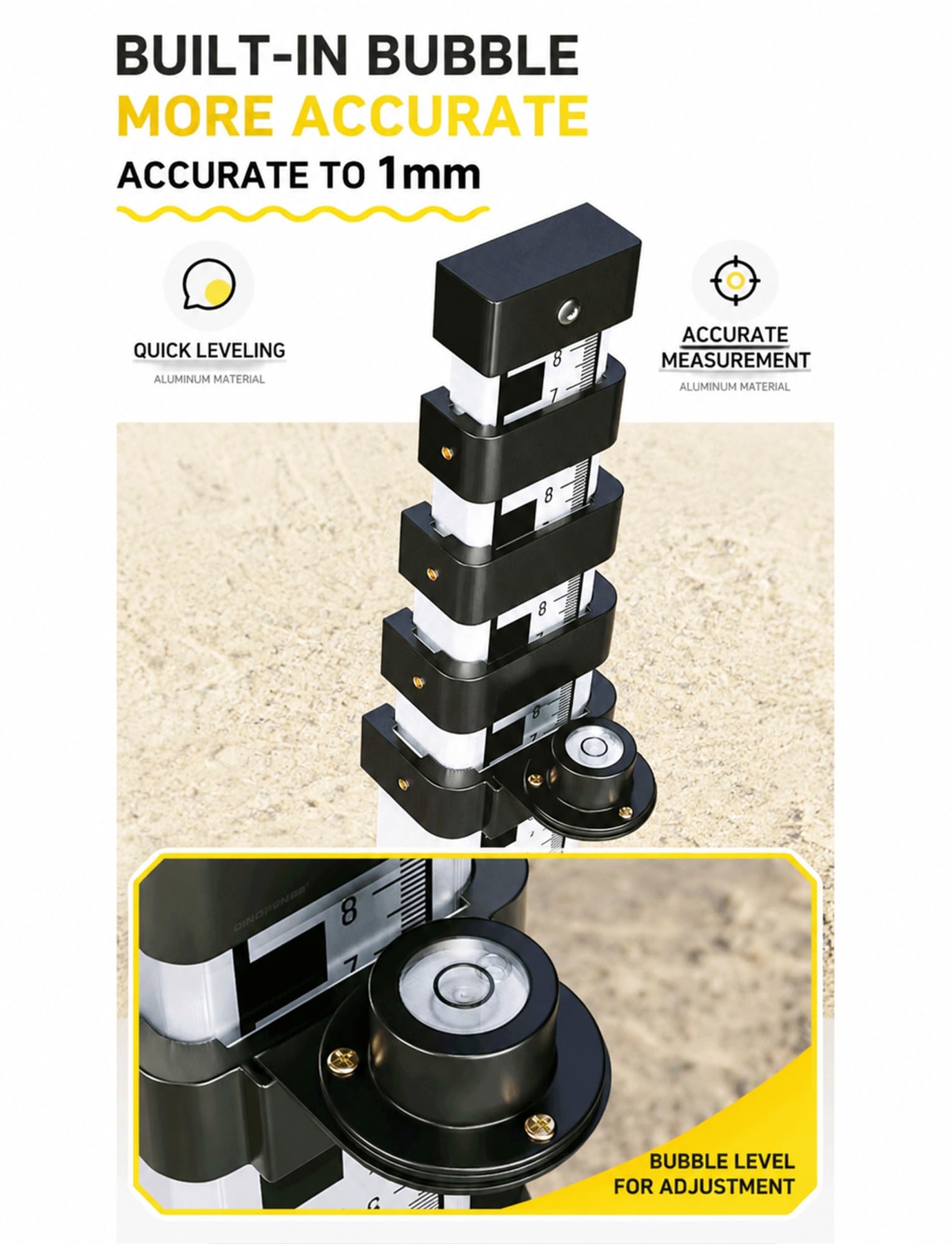 Varilla telescópica aleación aluminio mira nivelación para topografía obra | Varilla de medición telescópica con nivel de burbuja for uso topográfico y de altura(Generation 3,500 cm)