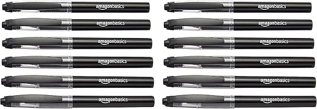 Amazon Basics Rollerball Pen, Micro Point (0.5 mm), Black, 12 Pack