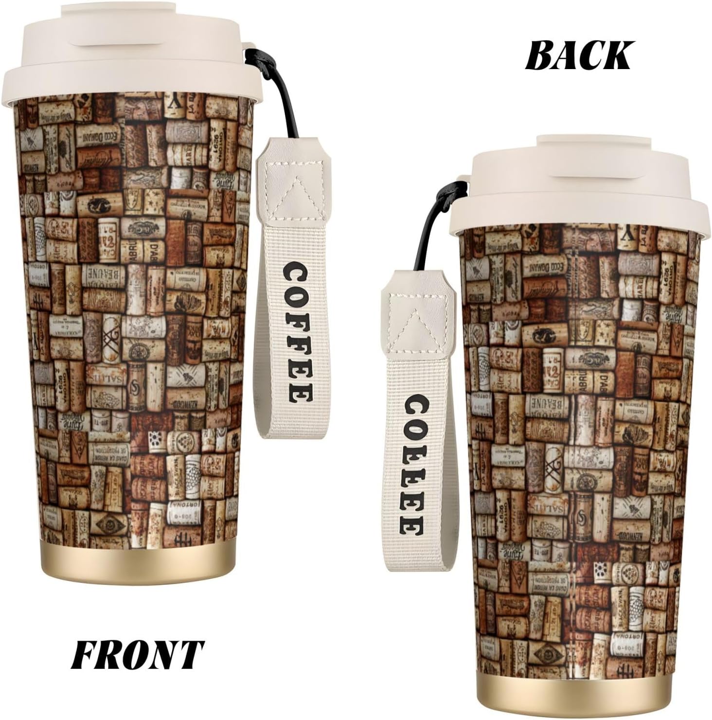 Wine cork Print Leakproof Insulated Coffee Mug,Stainless Steel Dual Drink Travel Tumbler,17 OZ