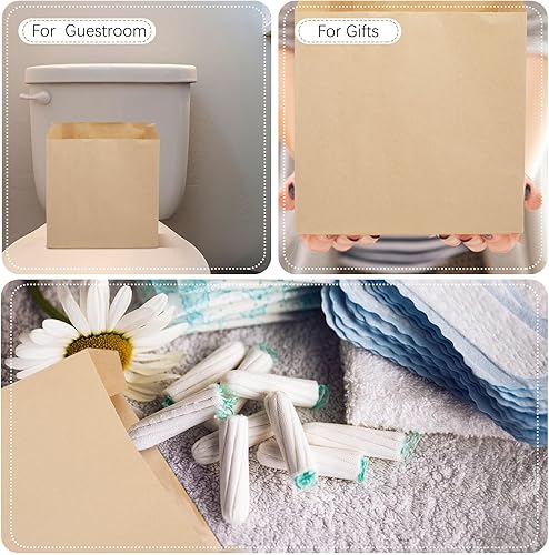 Miniatura 6 de Tenceur 500 bolsas de eliminación de servilletas sanitarias enceradas de 7.5 x 10 x 3.5 pulgadas, bolsas de papel kraft para higiene femenina,