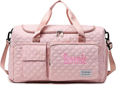 Personalized Weekender Duffle Bag for Women - Carry On Travel Bag with Shoe Compartment & Wet Pocket, Personalized Gym Tote for Workouts, Hospital Labor Delivery, Overnight TripsPink