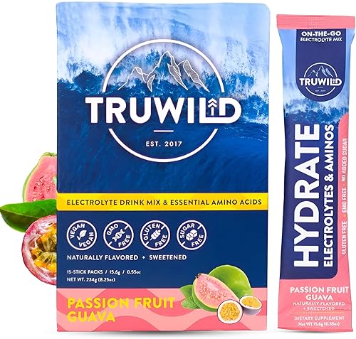 TruWild Polvo de hidratación natural de una sola porción sin azúcar, electrolitos veganos + aminoácidos, bebida de recuperación para uso diario,