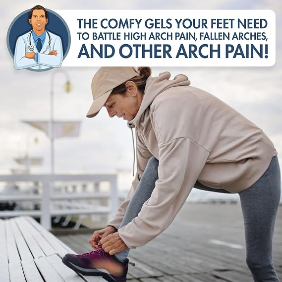 Dr. Fredericks Original Arch Support Gel Inserts - 6 ct - 1.1 cm High Arch Support for Plantar Fasciitis, Flat Feet & PES Cavus - Peel & Stick Reusable Insoles for Men & Women - Fits All Shoe Types