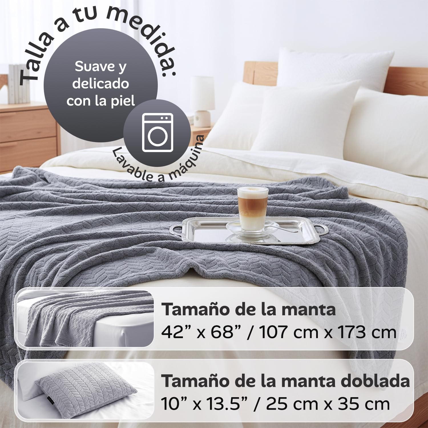 Proglobe Manta de Viaje Suave & Cálida para Avión & Coche - Imprescindible para Vuelos Largos para Mujeres, Hombres, Niños - Almohada Compacta con Funda para Equipaje & Clip para Mochila, Gris