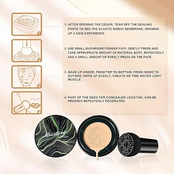 Air Cushion Cream Foundation, Oil Control Moisturizing Full Coverage, Waterproof Long Lasting Natural Skin Tone Makeup for Mature Skin (Ivory)