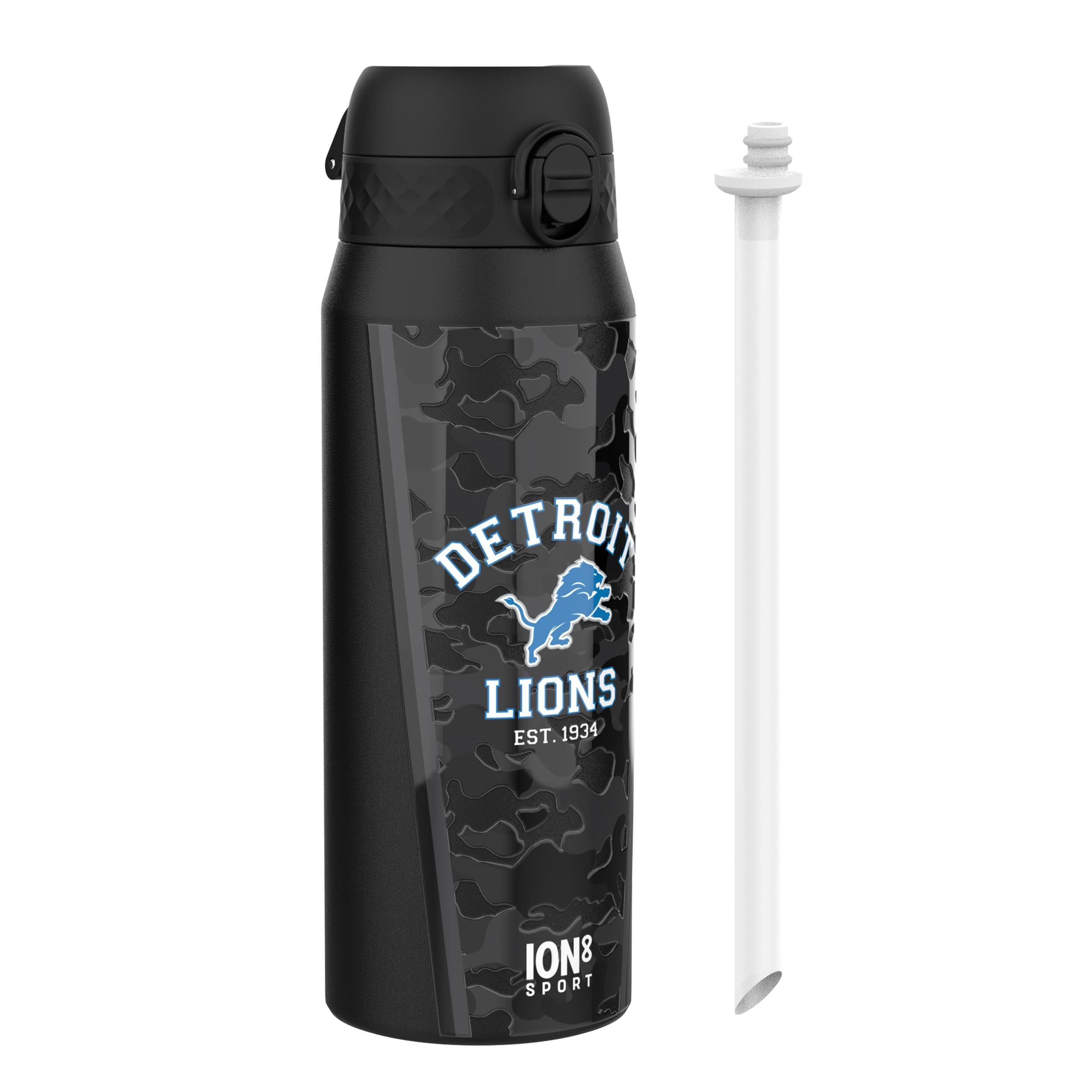 NFL Detroit Lions Sports Thermal Water Bottle with Removable Straw, 750ml/24oz, Leak Proof Insulated Drinking Bottle, Easy to Open, Secure Lock, Dishwasher Safe, Flip Cover, Metal Water Bottle