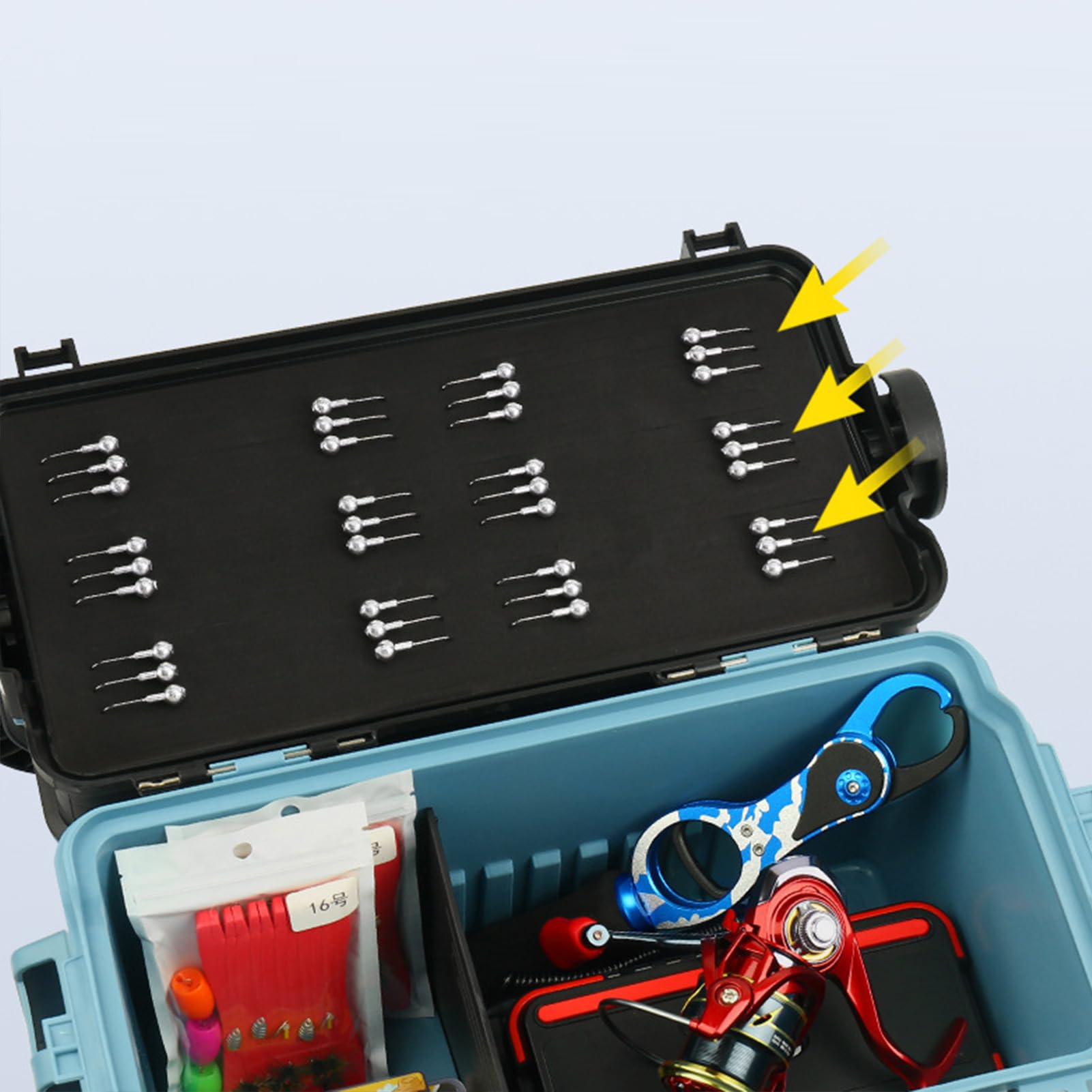 Angelausrüstung Aufbewahrungsbox, Angelzubehör-Box-Koffer,mit 2 Fächern- Gerätkekasten,Verdickte PPMaterial Angelbox,Aufbewahrungsbox für Angelzubehör,für Angelzubehör