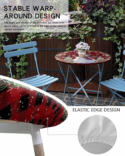 Miniatura 5 de Mantel redondo ajustable con diseño de muñeco de nieve y árbol de Navidad, elástico, impermeable, decoración de mesa para comedor, fiesta en casa,