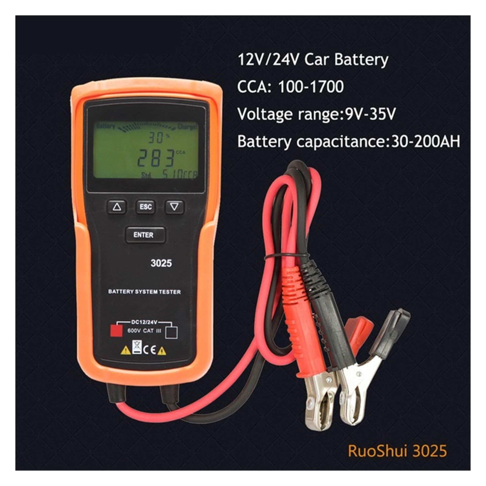 Tester Batteria Auto, 3025 Tester for batteria 12V/24V Analizzatore di for auto e moto, carica rapida CCA, strumenti di prova for la riparaze di auto