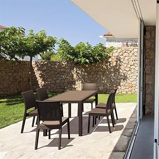 Compamia Orlando 7 Piece Wickerlook Patio Dining Set in Brown, Commercial Grade