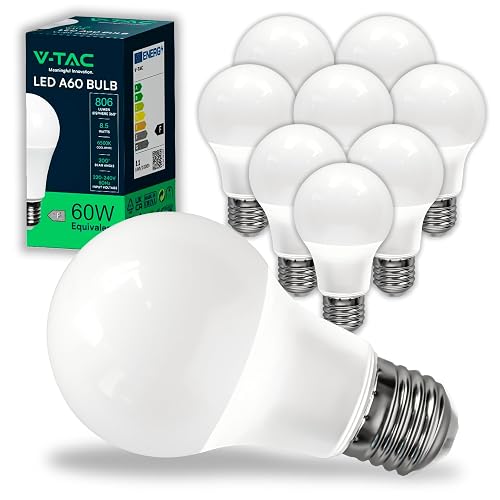 V-TAC 10x Ampoules LED culot E27 8,5W (équivalent 60W) A60-806