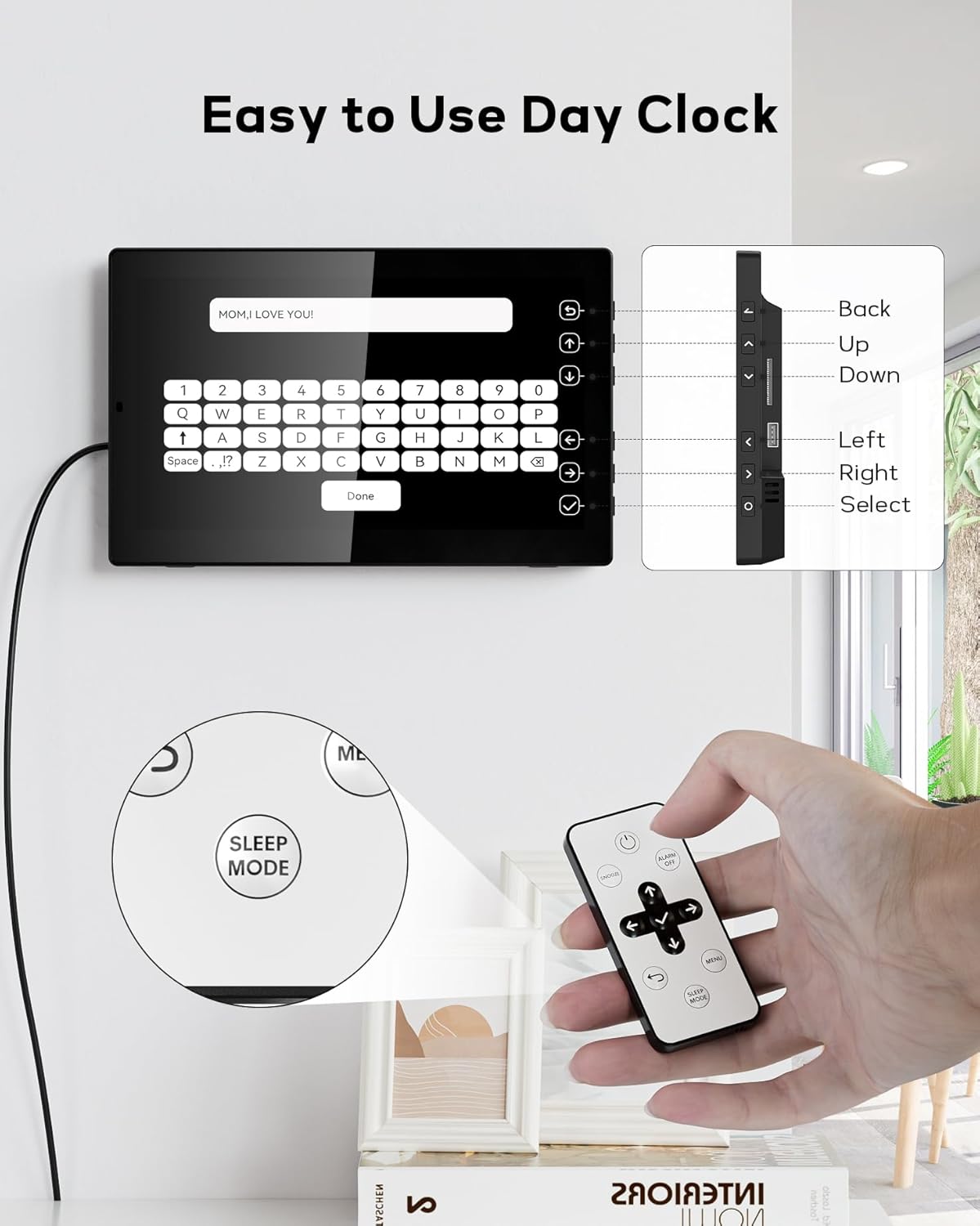 Mesqool 10.1" Dementia Clock for Seniors with Time and Date Display, Medication Reminders, Large Digital Calendar, Auto Dimming, Remote Control, Indoor Temperature & Humidity, Wall Mountable