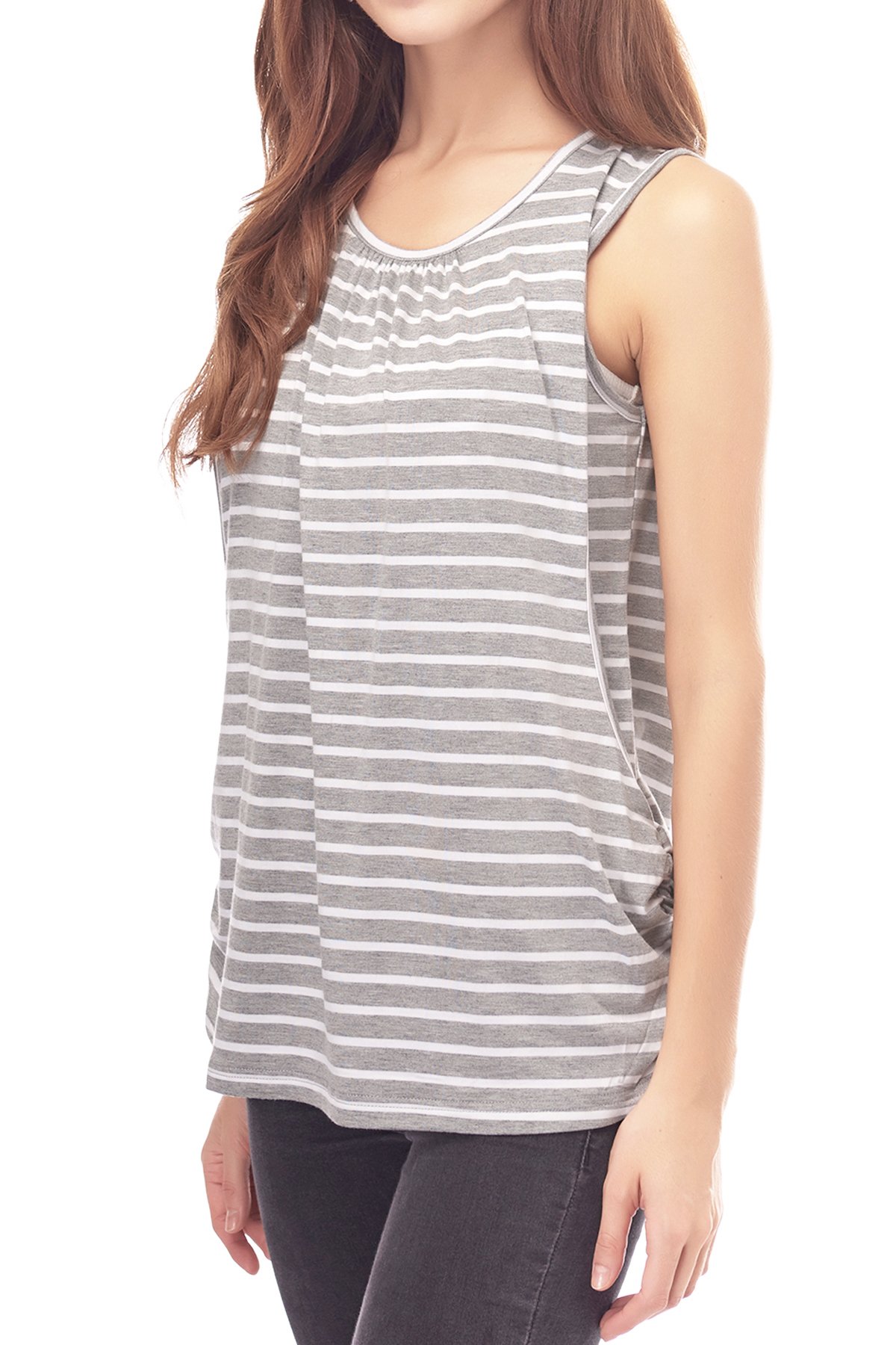 Smallshow Camiseta de Lactancia de Maternidad Ropa Enfermería de Lactancia sin Mangas para Mujer de Verano Grey Stripe M
