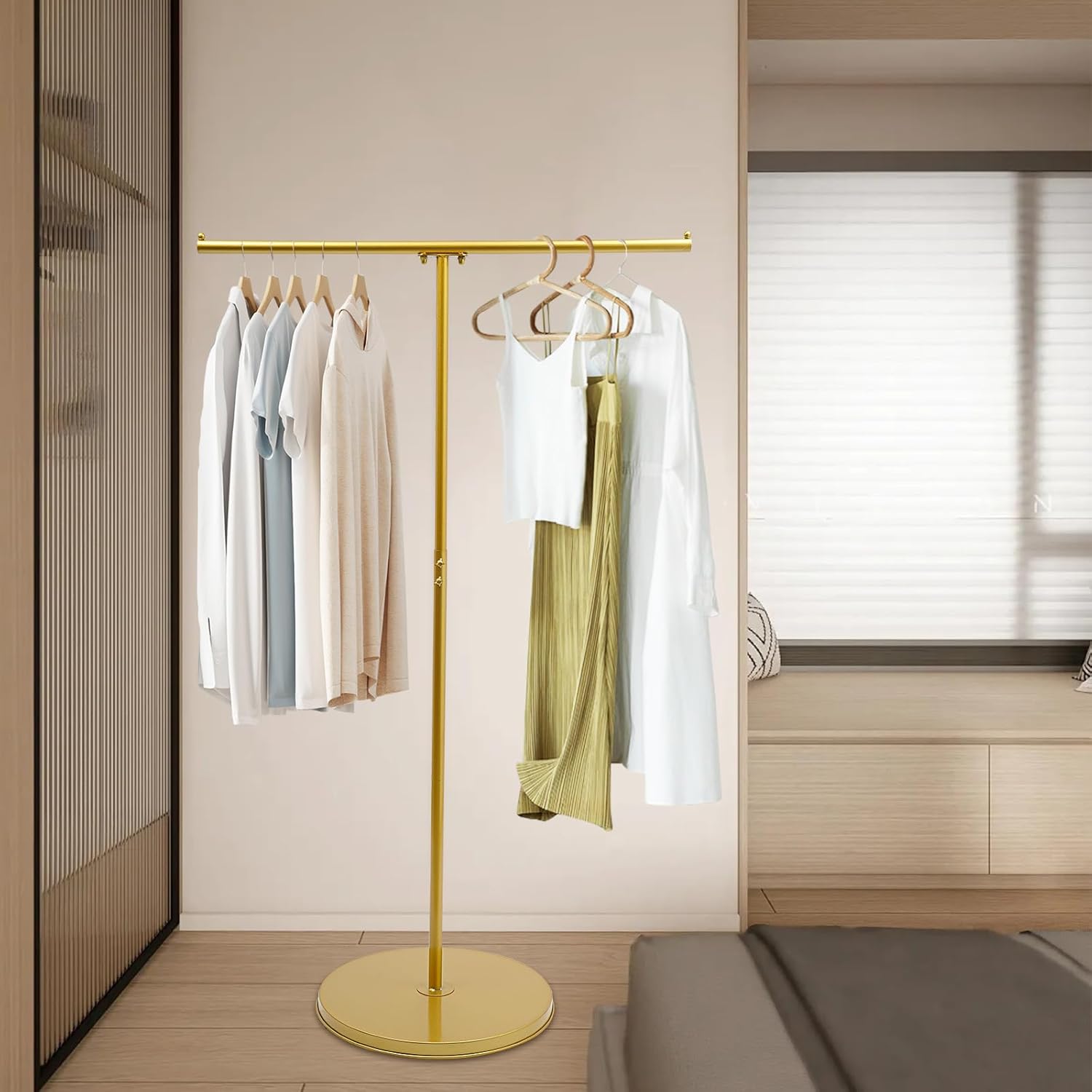 Retail Display Stand Garment Rack, Floor Standing Gold Clothing Rack, Clothes Scarf Ties Coat Belts Trousers Hanger Storage Rack for Boutiques, Bedroom, Commercial Shop,Closet, Laundry