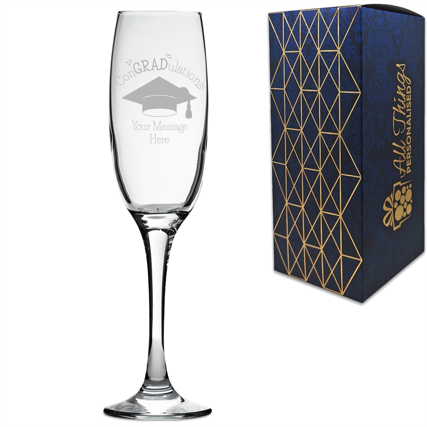 Personalised Engraved Graduation Champagne Flute with 'ConGRADulations' Design, Personalise with Any Name or Message, Gift Box Included, Laser Engraved, University College Graduation Gift
