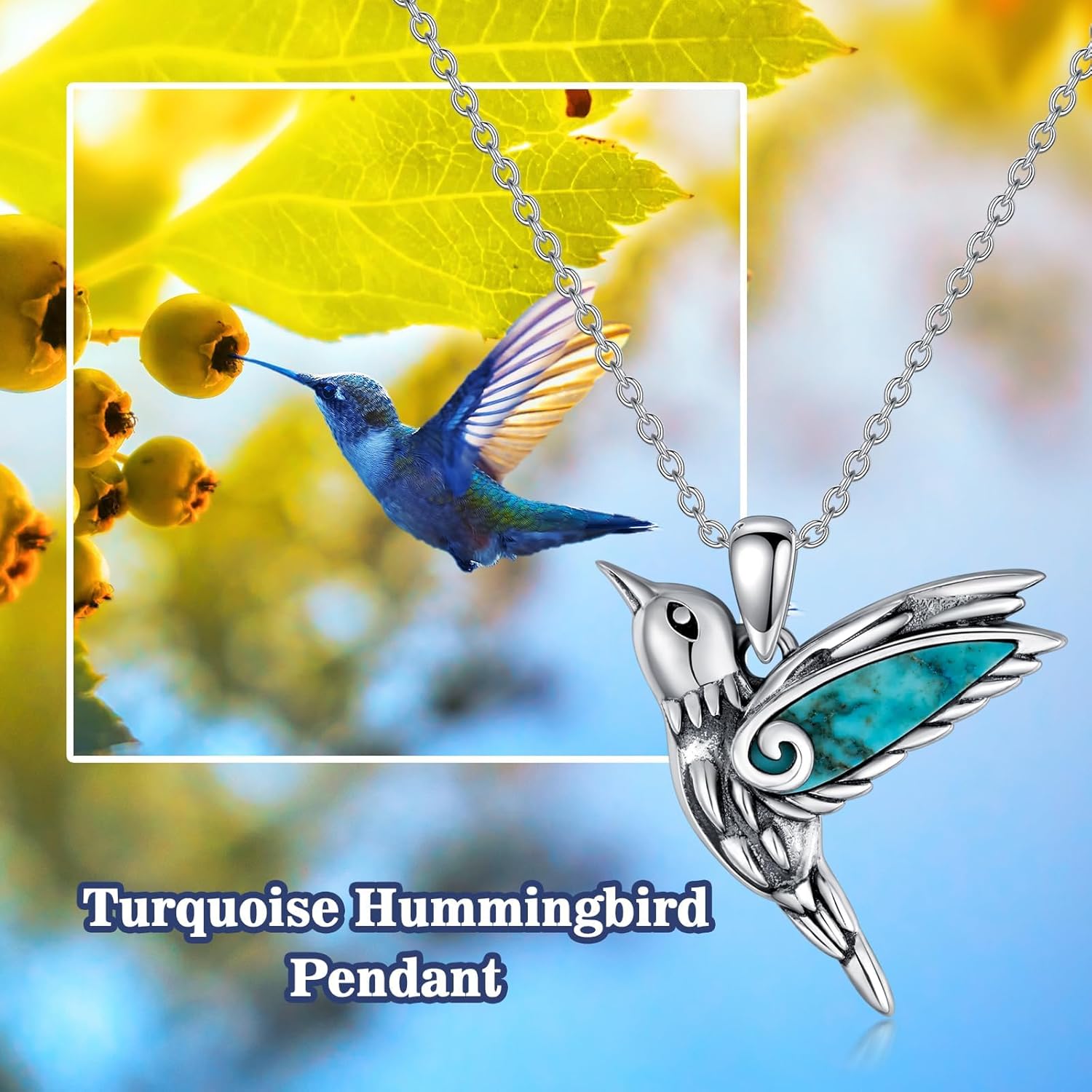 Genuine Gemstone Hummingbird Necklace 925 Sterling Silver Hummingbird Pendant Natural Gemstone Jewelry Christmas Birthday Gifts for Women Mom Wife Girlfriend - Image 2