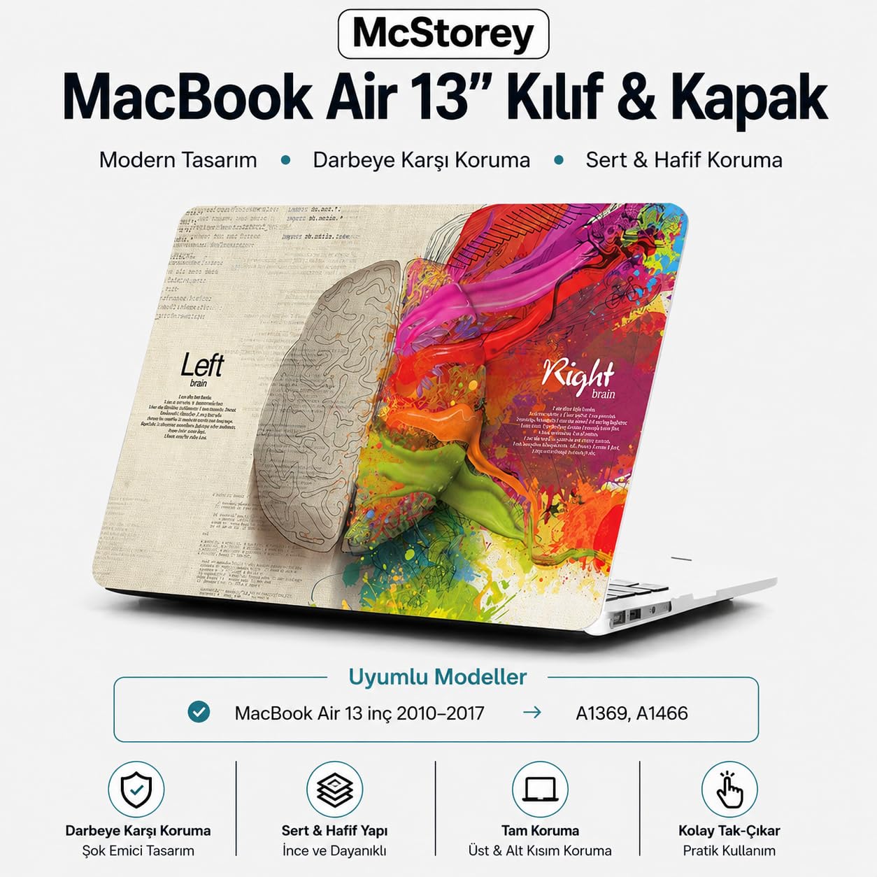 McStorey MacBook Air 13 İnç Kılıf A1369 A1466 Uyumlu Hard Case Sert Koruyucu Kapak İnce Hafif Çizilme Korumalı Desenli Baskılı 2010-2017 Karışık