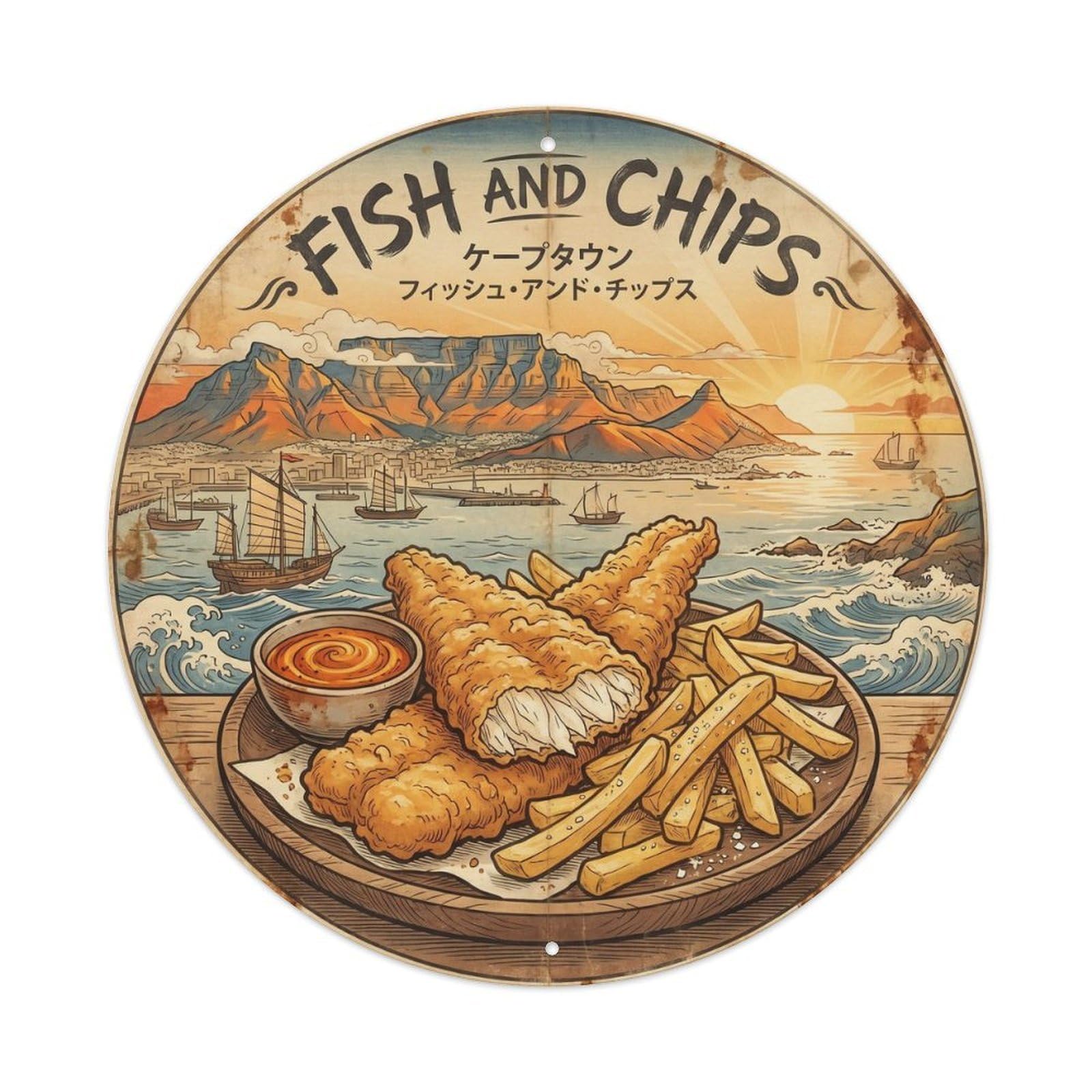 South Africa Fish Supper Woodblock Diner Culture Metal Tin Sign