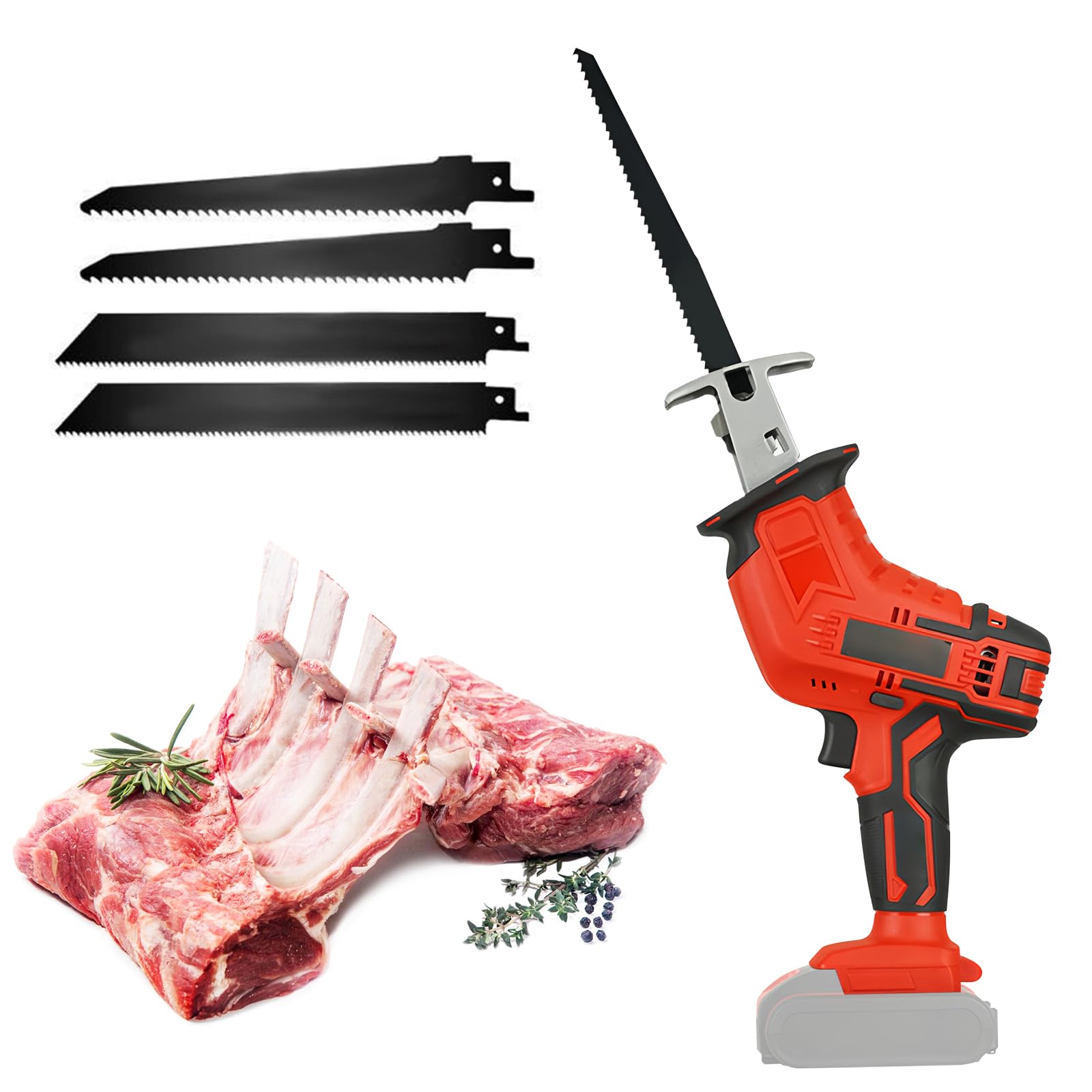 Scie Alternative Portable, Compatible avec Makita Batteries | avec 4 Lames, Coupe De Bois/Os, Scie à Viande Pour La Boucherie(Sans Batterie)