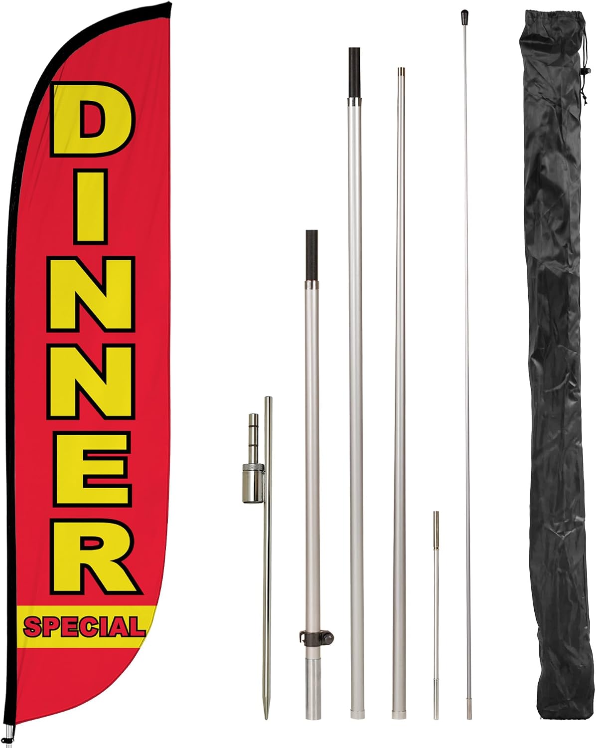 LookOurWay Feather Flag Banner - 12 Feet Tall Advertising Flags for Outdoor Business and Events Promotion - Swooper Flag Only - Diner Flags - Dinner Special (10M1200131)