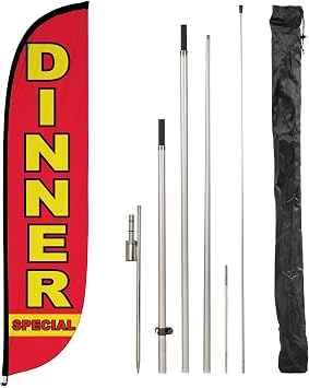 LookOurWay Feather Flag Banner - 12 Feet Tall Advertising Flags for Outdoor Business and Events Promotion - Swooper Flag Only - Diner Flags - Dinner Special 10M1200131