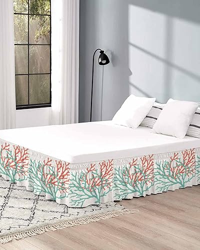 Miniatura 5 de Falda de cama color coral tamaño Queen de 16 pulgadas de caída, ajustable y elástica envolvente, plisada, con volantes de lujo para cama individual,