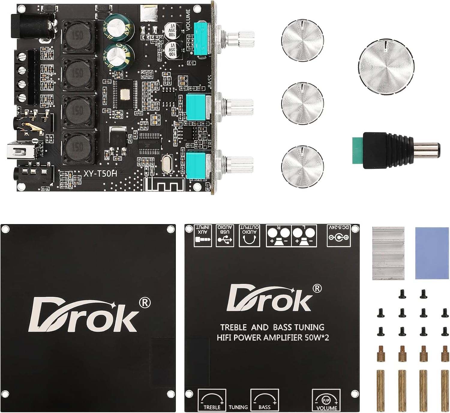 DROK 50W+50W Amplifier, Blue-Tooth 2.0 Channels HiFi Power Amplifier Board for 4-8Ω 200W Passive Speakers with 3.5mm Port Suitable for USB Sound Card : Electronics