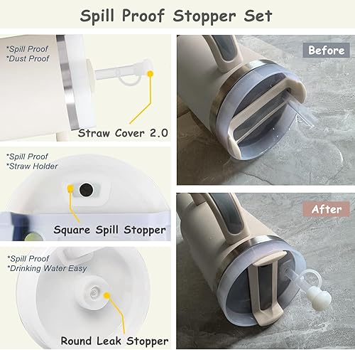 Miniatura 3 de Juego de accesorios para Stanley Cup, incluye 2 fundas de popote de 0.4 pulgadas, 1 tapón de silicona a prueba de derrames (juego de 3), 1 bonito