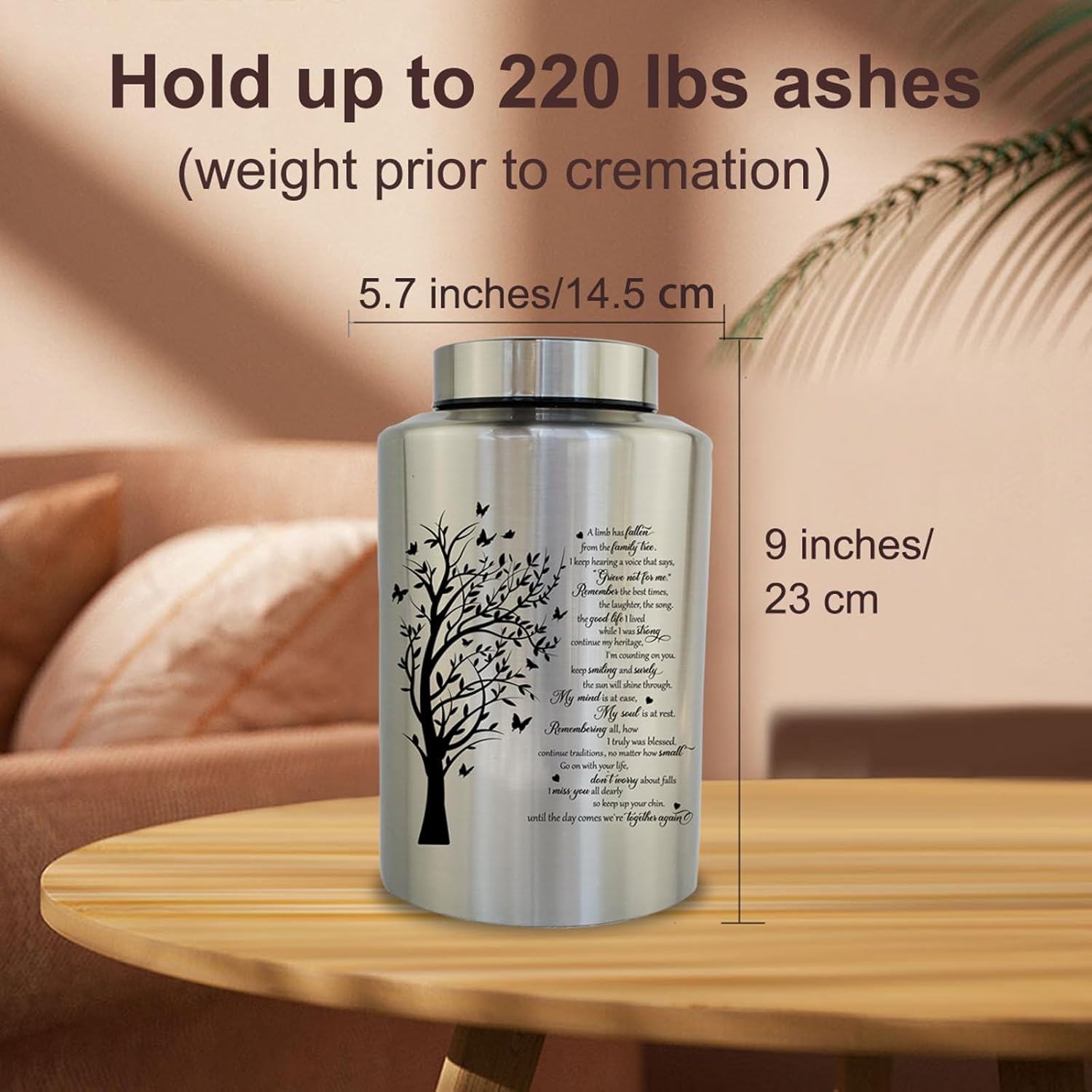 220 lbs Large Urns for Adult Male Female Ashes, Decorative Funeral Cremation Keepsake Memorial Urn for Human Women Man Mom Dad Ashes(Tree of Life)