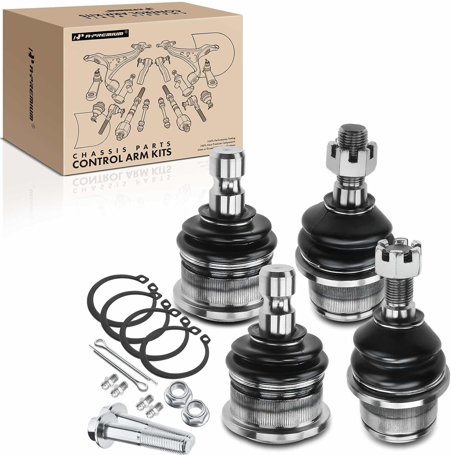 A-Premium Set of 4, Front Upper & Lower Ball Joints Kit, Compatible with Chevrolet & GMC & Buick & Saab & Isuzu & Oldsmobile - 2002-2009 - Trailblazer, SSR, Envoy, Rainier, 9-7x, Ascender, Bravada