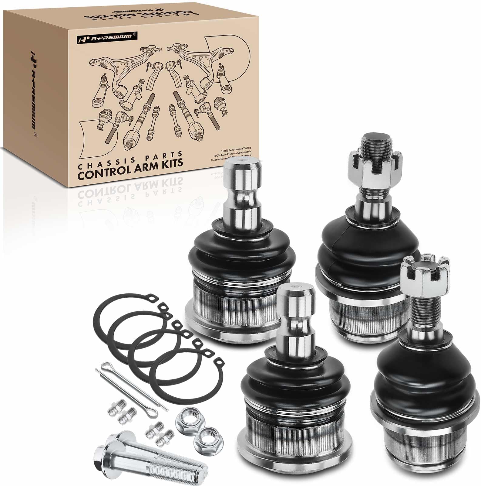 A-Premium Set of 4, Front Upper & Lower Ball Joints Kit, Compatible with Chevrolet & GMC & Buick & Saab & Isuzu & Oldsmobile - 2002-2009 - Trailblazer, SSR, Envoy, Rainier, 9-7x, Ascender, Bravada