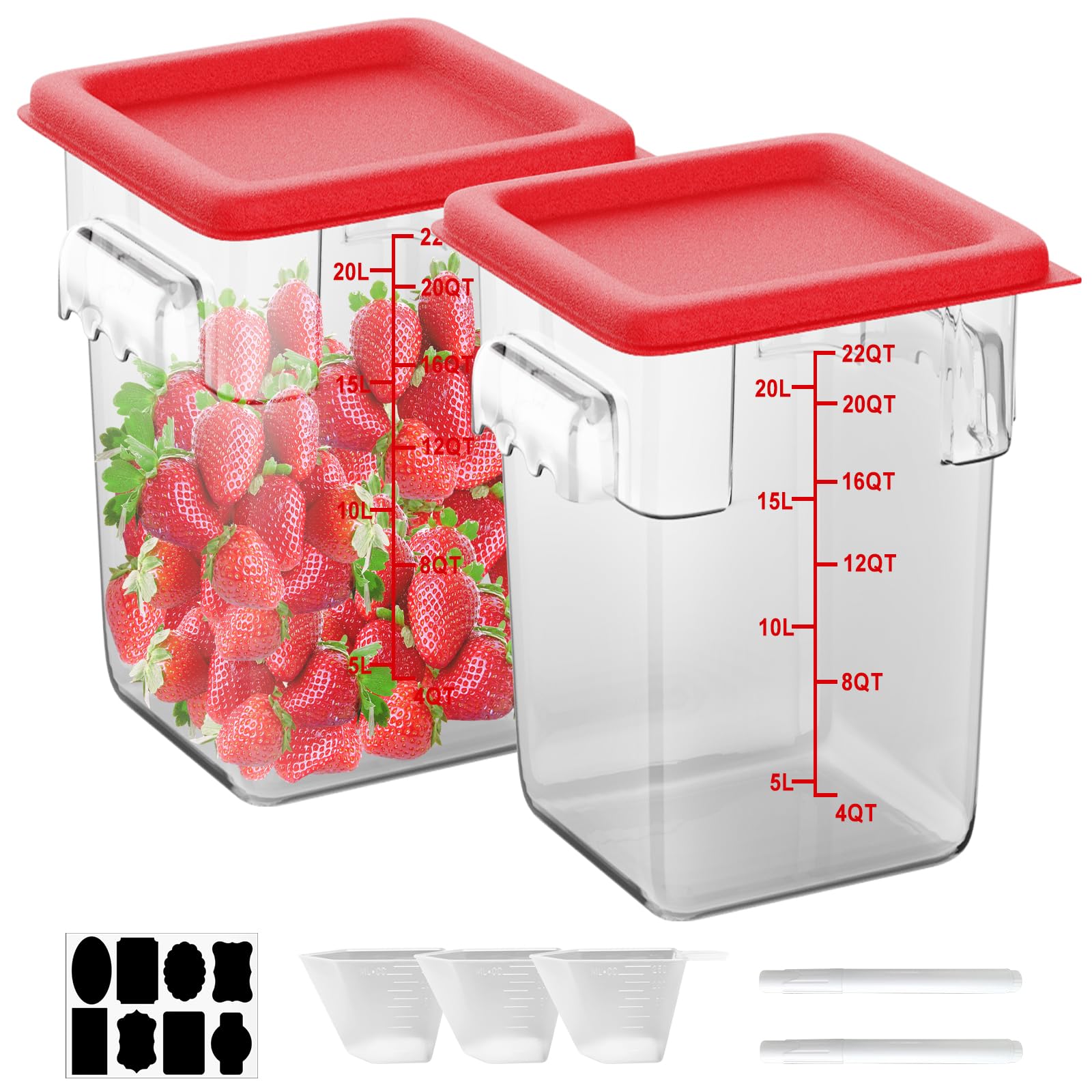 22 QT Commercial NSF Food Storage Containers: 6 PCS [Sous Vide] Clear Sous Vide Container with Lids Scales Handles for Home Restaurant Kitchen Storage Dough Proofing (N1)