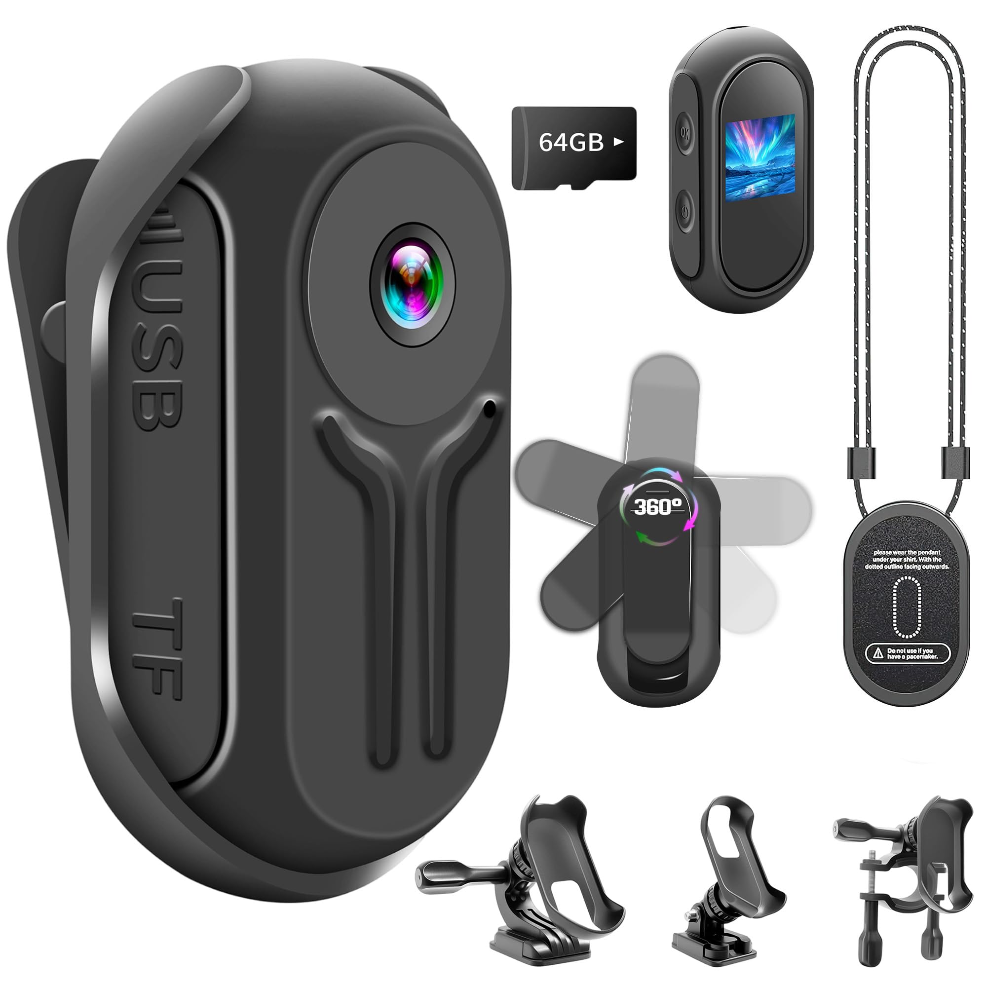 Action Cam 1080P mit 64 GB Karte, Sport Action Kamera, Motorrad Kamera mit 120° Weitwinkel, Bodycam Körperkamera Mini mit Magnetischem Rückenclip, Helmkamera Fahrrad, Vlogging Camera
