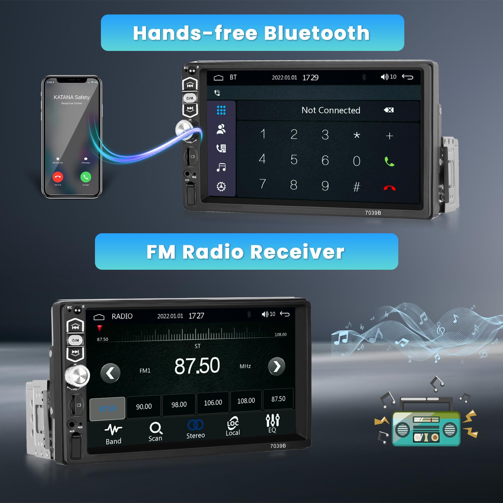 Draadloze Apple CarPlay & Android Auto, 7-inch Draagbaar CarPlay-scherm