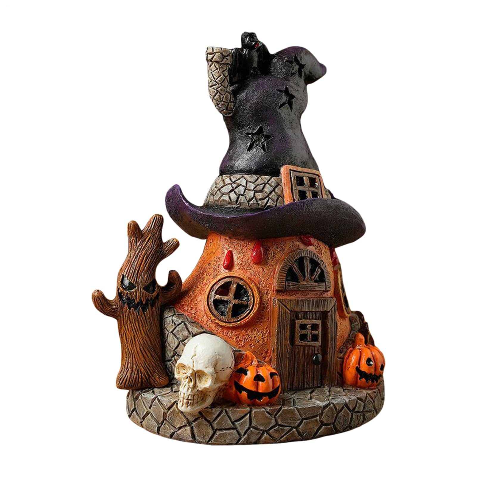 Figurine maison hantée Halloween lumineuse en résine 15 cm pour décor de table festive