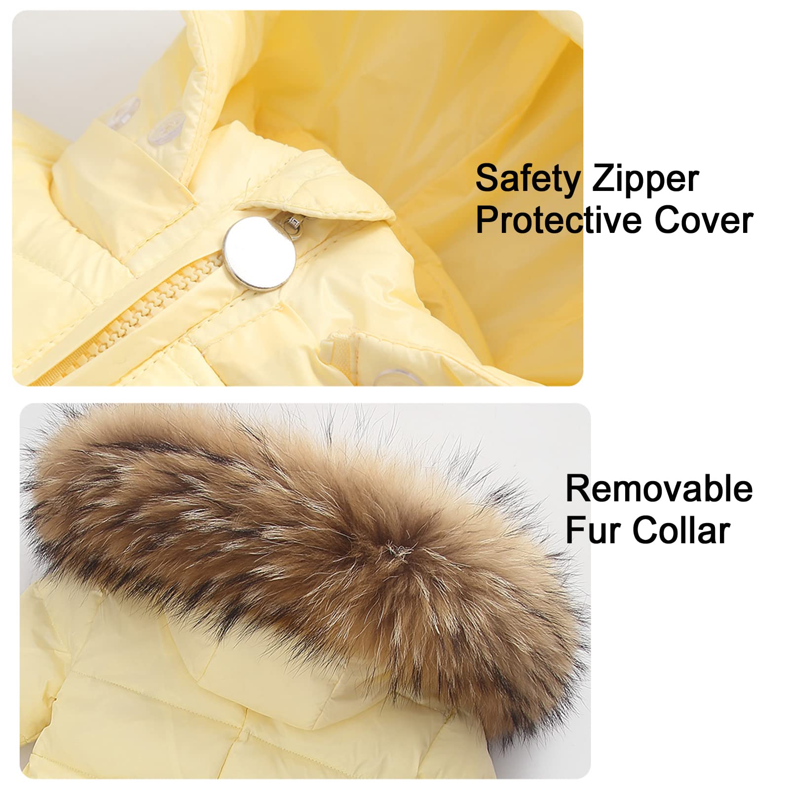 BRONG Traje de Nieve para Niños Mameluco con Capucha Bebé Niñas Invierno Pelele Chaqueta de Plumas Mono Todo en Uno Ropa Exterior con Cremallera