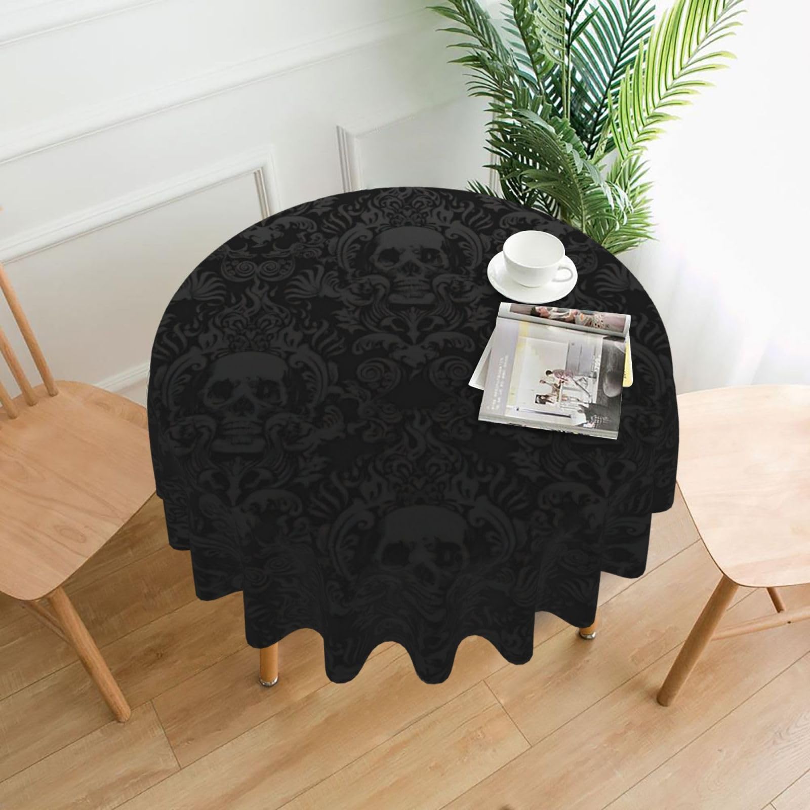 OXbnmm gothic wallpaper skull Print Soft Round Tablecloth 60in Polyester Washable Cover Cozy Gift for Mom Housewarming