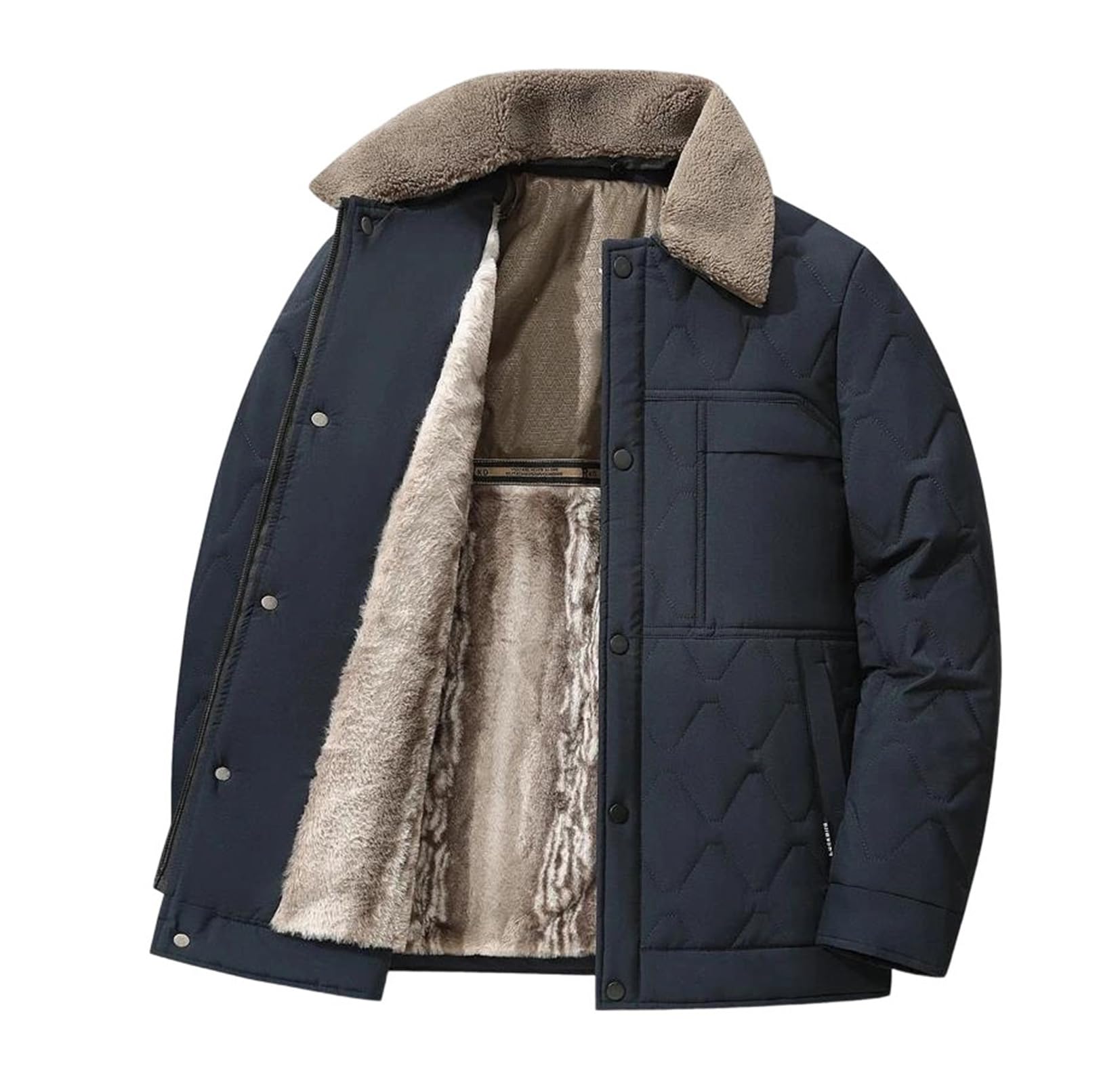 Mens Down Jacket Fleece Lined Warm Parka Soft Cotton Coat Business Casual Outerwear Comfortable Winter Daily Wear