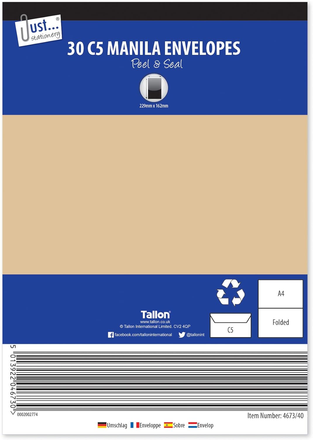 Tallon Just Stationery DL Peel & Seal Envelopes - White (Pack of 50), 4674