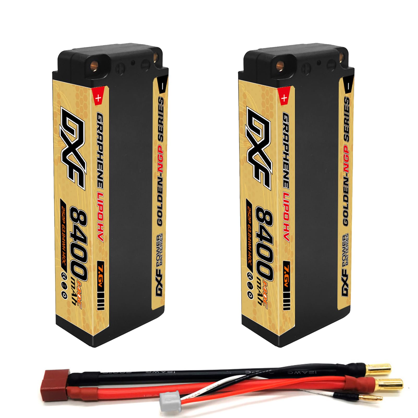 DXF 2S LiPo Battery 8400mAh 7.6V 140C EFRA Approved HV Graphene Hard Case 5mm Ball Deans T Plug for 1/8 1/10 RC Car Truck Truggy Buggy Racing Competition - 2 Pack