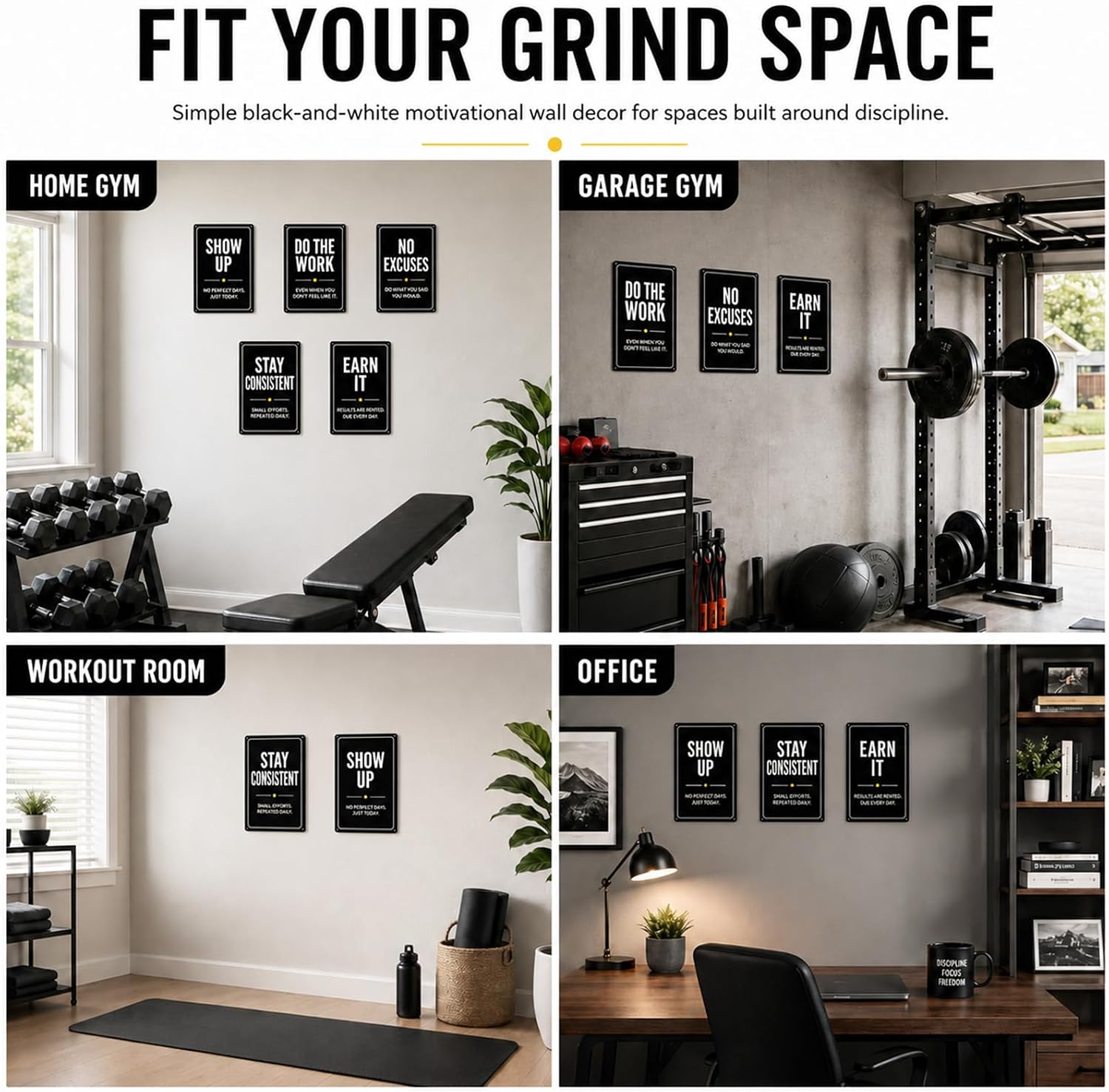 Gym Wall Decor, 5-Piece Motivational Metal Signs, 8x12 Inch