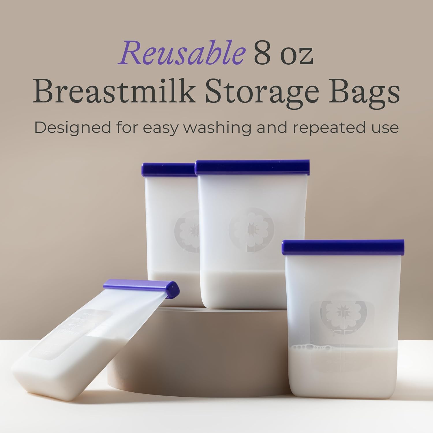 Lansinoh Silicone Breastmilk Storage Bags, Reusable Leakproof Milk Storage Bags with Double Seal, Dishwasher & Sterilizer Safe, 8 oz, 5-Count, BPA Free Breastfeeding Essentials