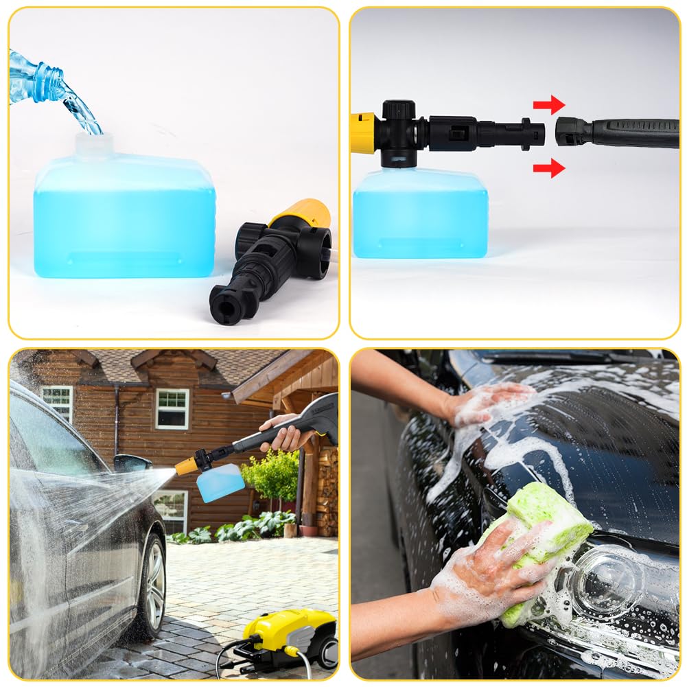 HOTUT Lanza de Espuma para Kärcher K2 K3 K4 K5 K6 K7, 400ml Cañón de Espuma de Nieve, Ajustable Lanza de Jabonadura Dispensador Accesorio, Accesorio de Lavado de Coche Compatible para Kärcher Serie K