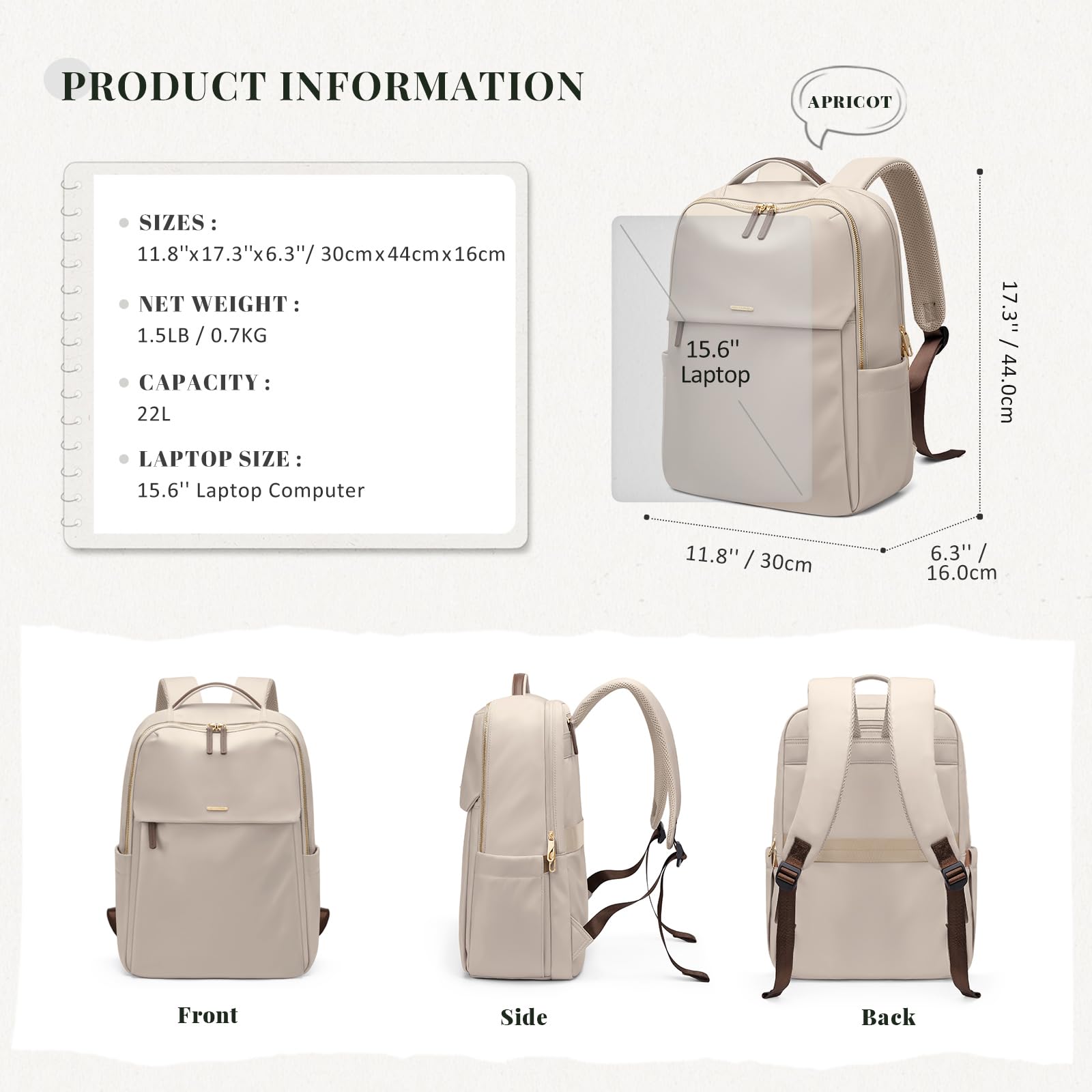 GOLF SUPAGS Zaino Porta PC Donna da 15.6 Pollici, Zaino Antifurto Donna Lavoro, Zainos Casual Daypacks per Università, Viaggi, Lavoro, Scuola