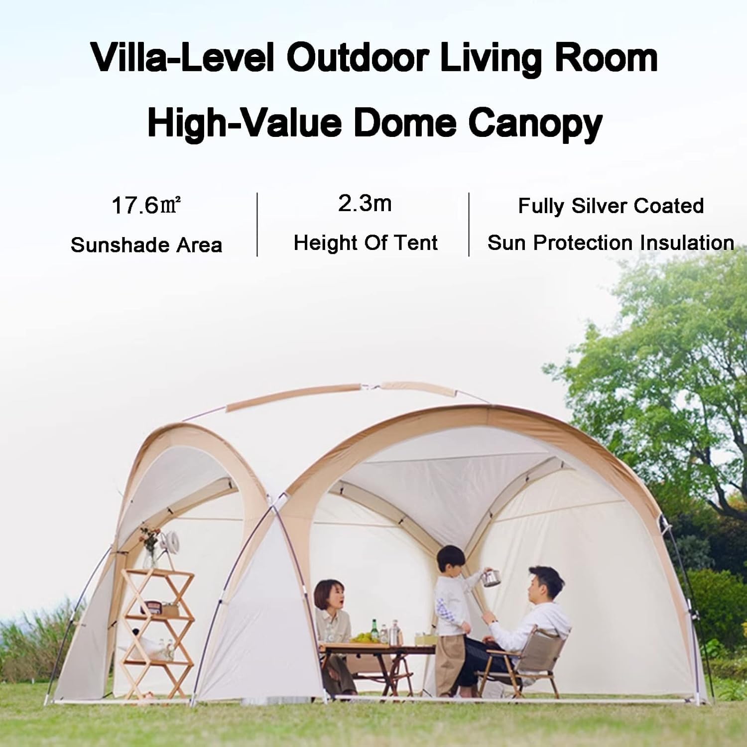 Tragbarer Pavillon mit Kuppel, 4,2 x 4,2 m, für 8-12 Personen, wasserdichtes Sonnenschutzzelt mit Stahlstangen, 4 Wänden, Outdoor-Event-Baldachin für Garten, Camping und Partys
