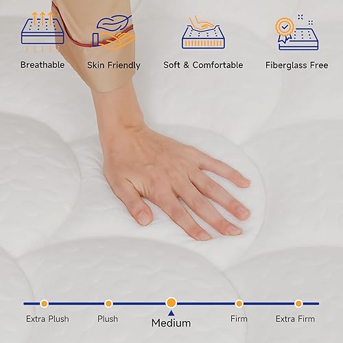 Vista 5 de Vesgantti Colchón individual de 12 pulgadas en una caja, colchón híbrido de espuma viscoelástica de firmeza media con resortes ensanchados, alivio