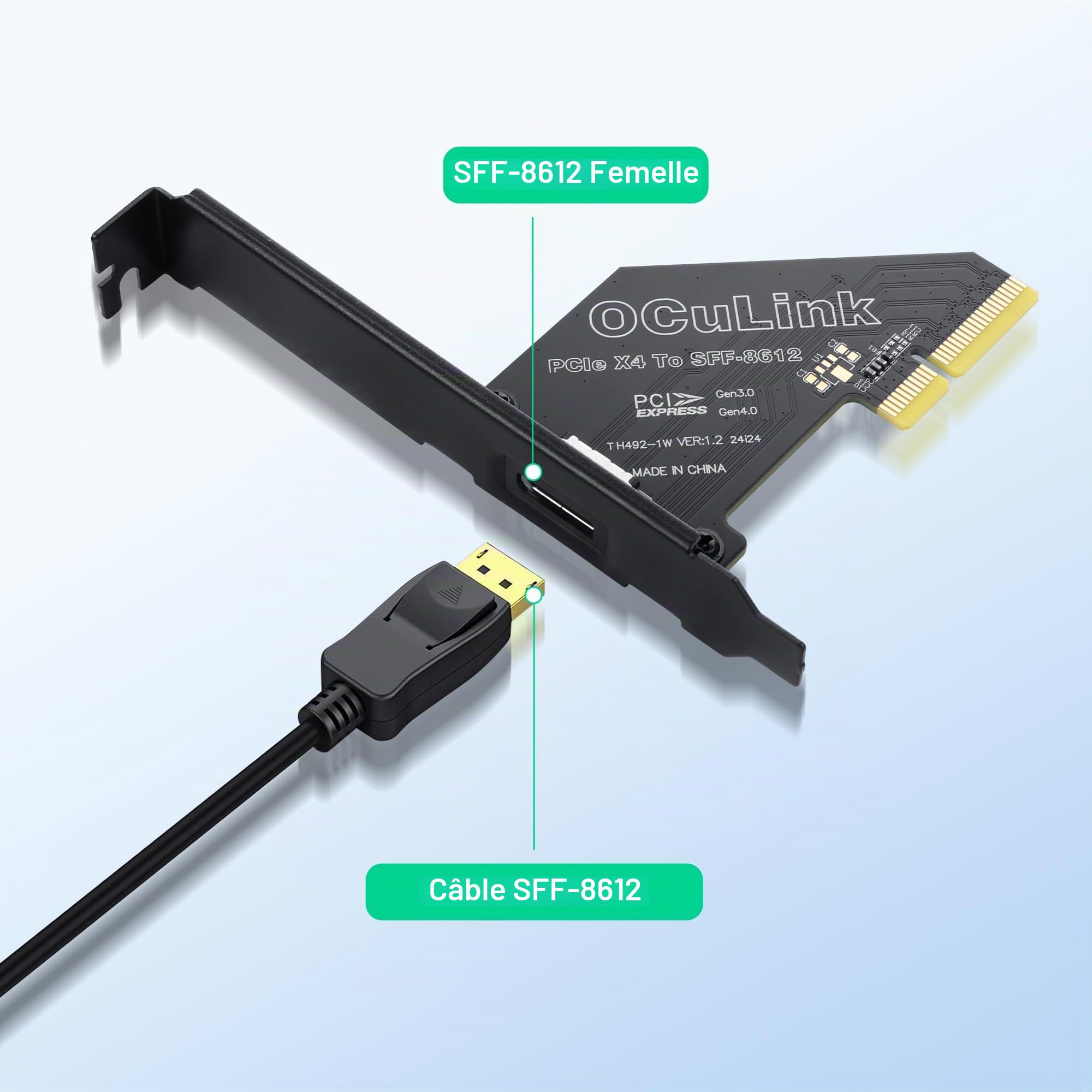 SinLoon Adaptateur PCIE vers Oculink SFF-8612 PCI-Express 4.0 Oculink pour carte graphique externe avec support de fente (PCIE X4)