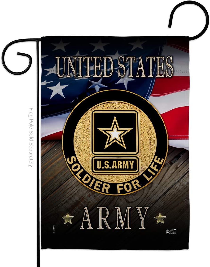 Army US Soldier for Life Burlap Garden Flag Armed Forces Rangers United State American Military Veteran Retire Official Small Decorative Gift Yard House Banner Double-Sided Made In USA 13 X 18.5