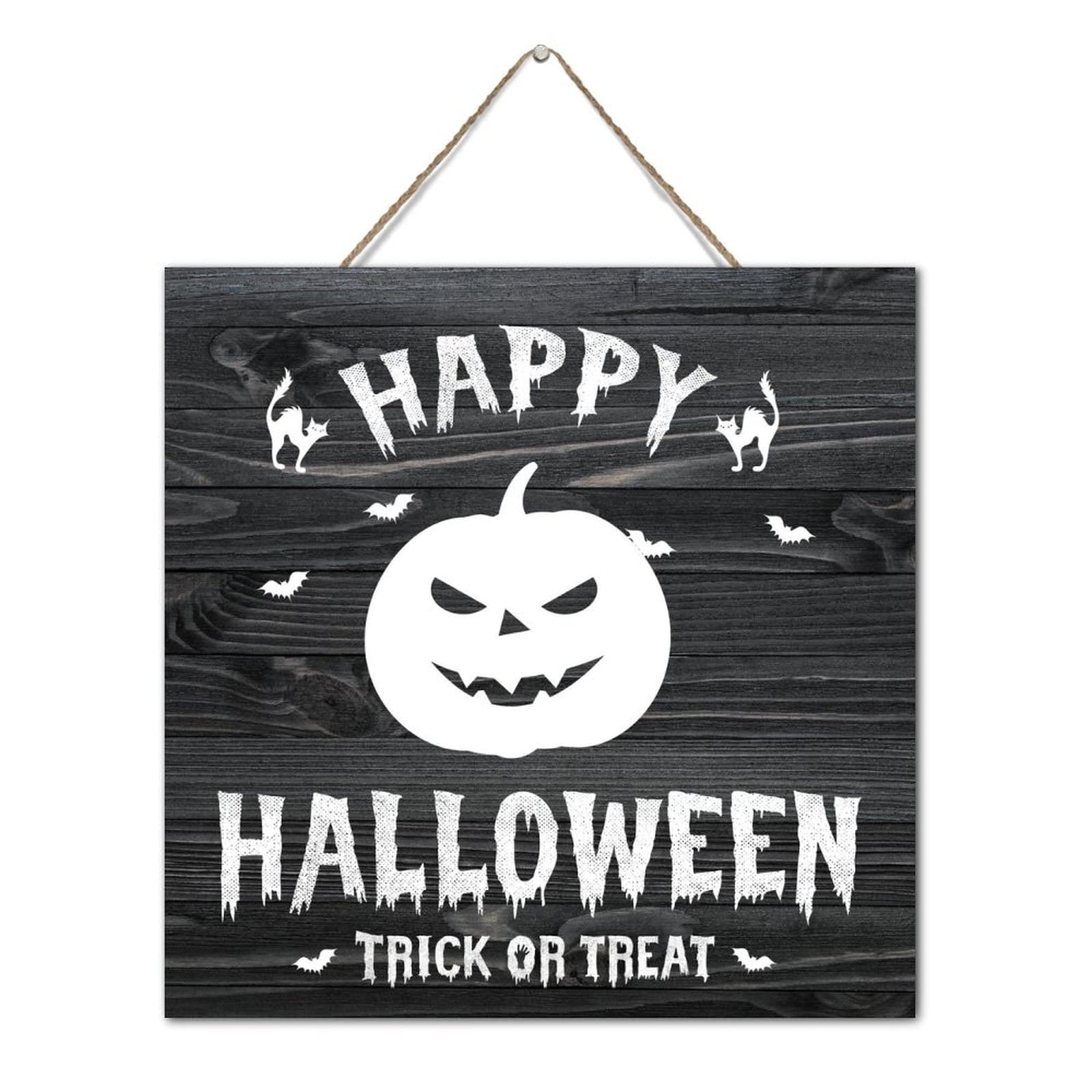 Panneau bois Happy Halloween avec citrouille et fantôme pour les enfants