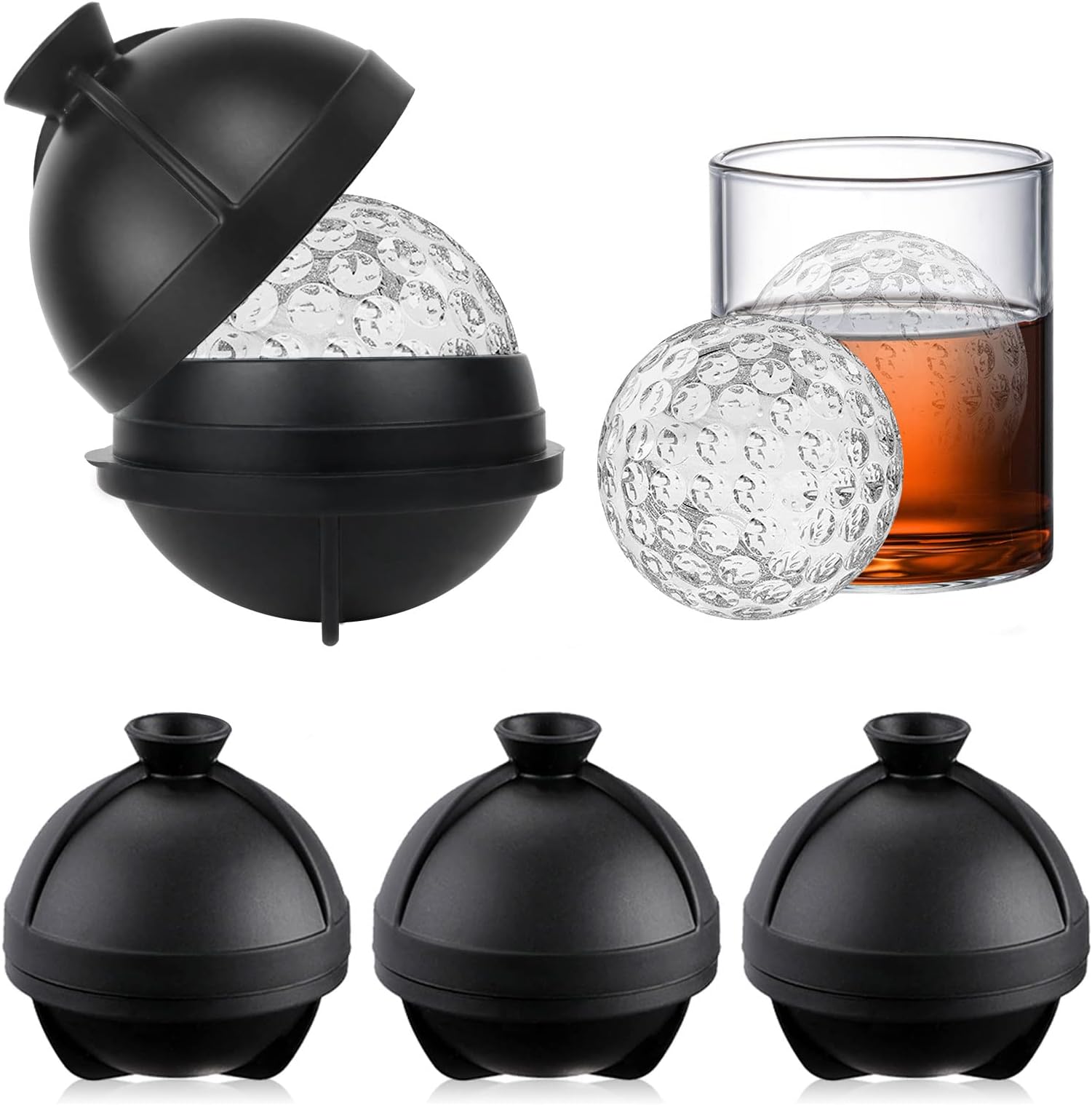 Eiswürfelform Silikon Mit Deckel - 4x Runde XXL Eiswürfel Für Cocktails & Whisky, BPA-frei & Spülmaschinengeeignet